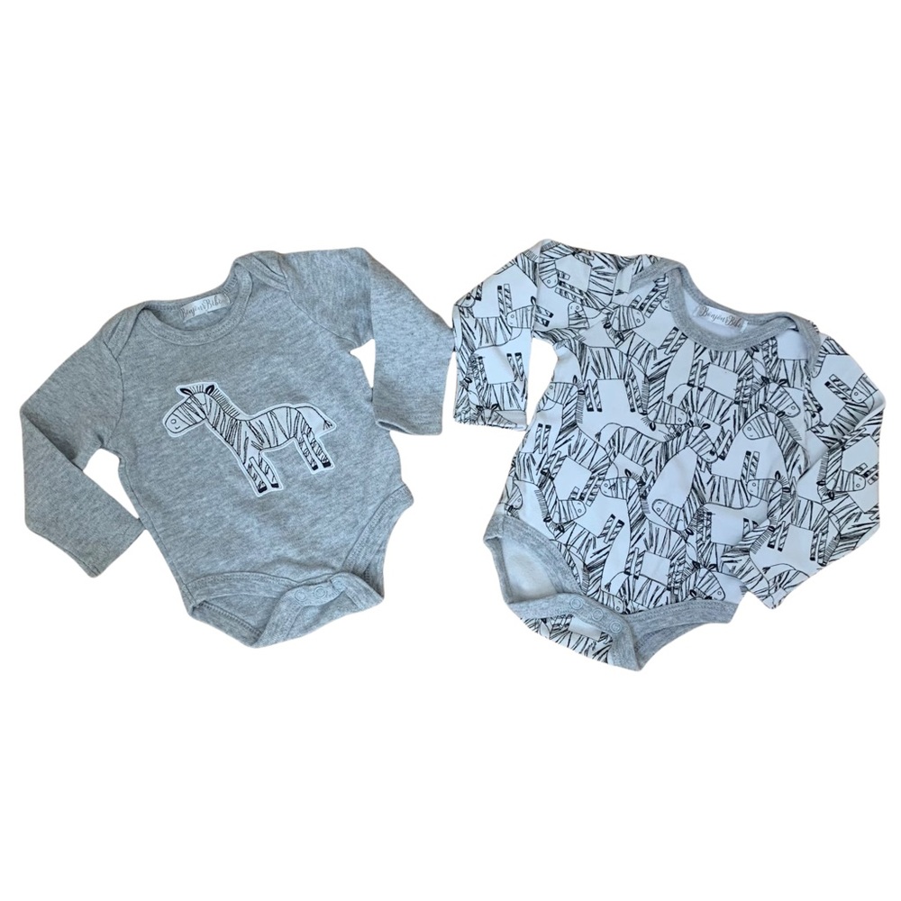 Bonjour Bebe 2 Long Sleeve Bodysuits Zebras Baby Size 0-3M